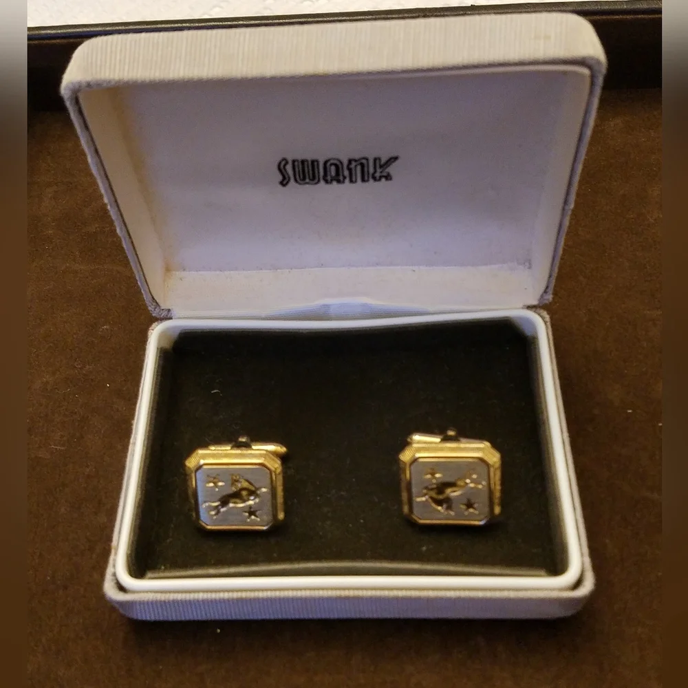 Vintage 1990s Swank Astrology Capricorn 2 Gold Tone Cufflinks